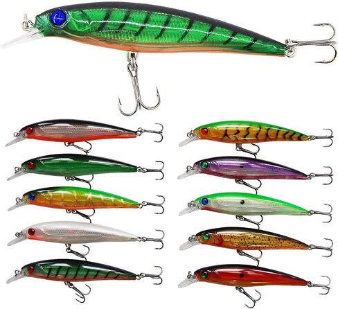 Fishing Lures Hard Bait Minnow Swimbait Crankbait Jerkbait Popper Topwater Lures with Treble Hooks 3D Eyes Freshwater Saltwater Fishing Lures for Bass Trout Walleye Pike Catfish in Kuwait