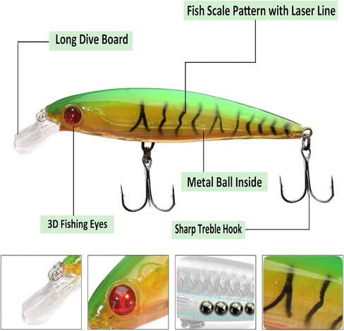 Fishing Lures Hard Bait Minnow Swimbait Crankbait Jerkbait Popper Topwater Lures with Treble Hooks 3D Eyes Freshwater Saltwater Fishing Lures for Bass Trout Walleye Pike Catfish in Kuwait