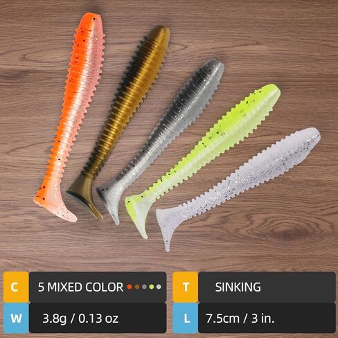 Paddle Tail Swimbait, 40 PCs Ribbed 3 Inch Soft Plastic Fishing Lure Baits for Bass Fishing with Tackle Box Included in Kuwait