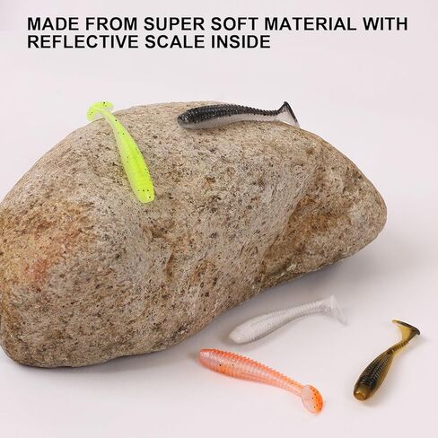 Paddle Tail Swimbait, 40 PCs Ribbed 3 Inch Soft Plastic Fishing Lure Baits for Bass Fishing with Tackle Box Included in Kuwait