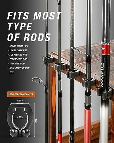 حوامل صنارة صيد السمك من Ghosthorn للجراج تحمل ما يصل إلى 10 قضبان خشبية وقضيب قضيب رف أدوات تخزين ومعدات صيد السمك هدايا للرجال والنساء in Kuwait