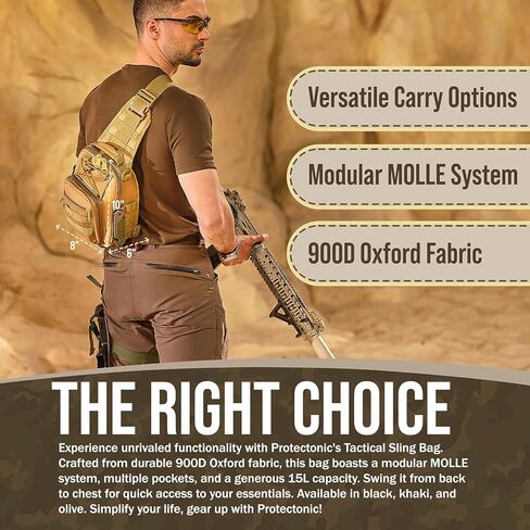 حقيبة حبال بروتيكتونيك للرجال - حقيبة كروس عسكرية من الزيتون للرجال - حقيبة ظهر أكسفورد مقاومة للماء 900D - حقيبة صدر سعة 15 لتر مع هيكل مولي معياري - حقيبة ظهر تكتيكية متينة للرجال in Kuwait