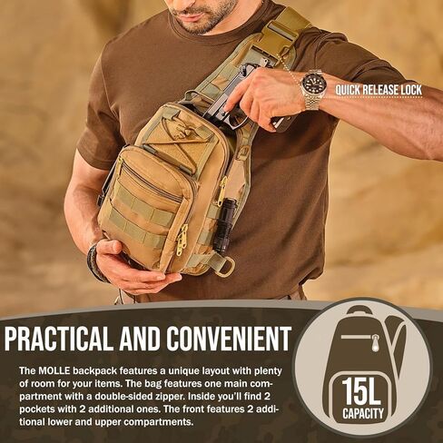 حقيبة حبال بروتيكتونيك للرجال - حقيبة كروس عسكرية من الزيتون للرجال - حقيبة ظهر أكسفورد مقاومة للماء 900D - حقيبة صدر سعة 15 لتر مع هيكل مولي معياري - حقيبة ظهر تكتيكية متينة للرجال in Kuwait