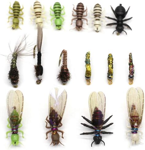 YZD Fly Fishing Flies Realistic Dry Wet Nymph Trout Flies Hand Tie Lures Kits 12/26/48 Pcs… in Kuwait