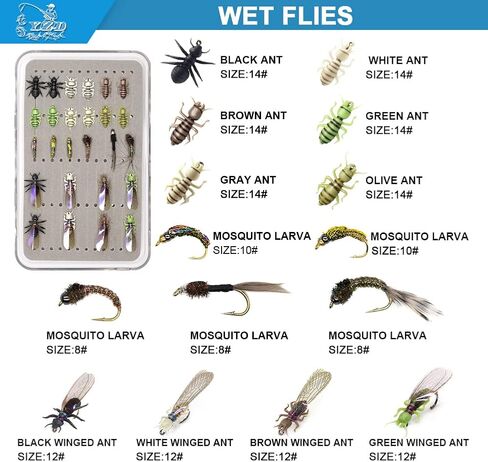 YZD Fly Fishing Flies Realistic Dry Wet Nymph Trout Flies Hand Tie Lures Kits 12/26/48 Pcs… in Kuwait