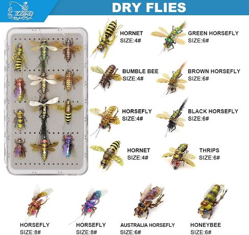 YZD Fly Fishing Flies Realistic Dry Wet Nymph Trout Flies Hand Tie Lures Kits 12/26/48 Pcs… in Kuwait