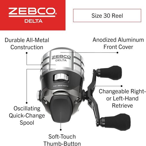 بكرة الصيد Zebco Delta Spincast، قابض فوري مضاد للعكس، تروس معدنية بالكامل، استرجاع قابل للتغيير لليد اليمنى أو اليسرى in Kuwait