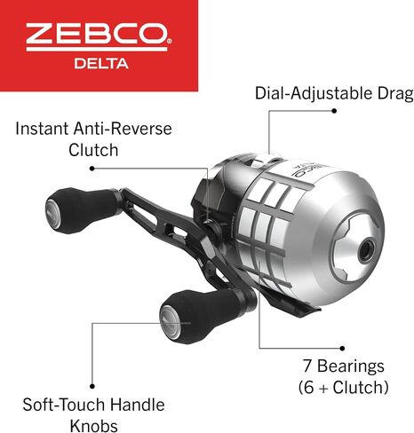 بكرة الصيد Zebco Delta Spincast، قابض فوري مضاد للعكس، تروس معدنية بالكامل، استرجاع قابل للتغيير لليد اليمنى أو اليسرى in Kuwait
