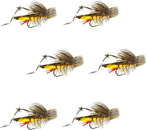 Dave's Hopper Dry Fly Fishing Set - 6 Pcs, Hook Size #10 - Topwater Terrestrial Grasshopper Flies for Bass, Panfish, Trout by Thor Outdoor in Saudi Arabia