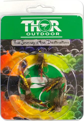 Dave's Hopper Dry Fly Fishing Set - 6 Pcs, Hook Size #10 - Topwater Terrestrial Grasshopper Flies for Bass, Panfish, Trout by Thor Outdoor in Saudi Arabia
