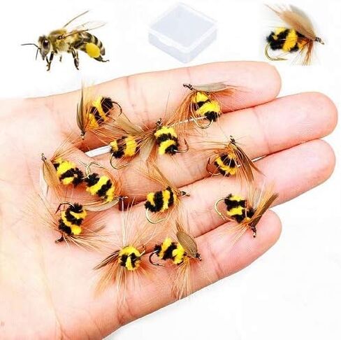 ZZWIF Fly Fishing Lures Bee Flies Fishing Kit Dry Flies Kit Insect Lures Hooks High Simulation Bass Salmon Trout Floating/Sinking 12 Pcs in Kuwait