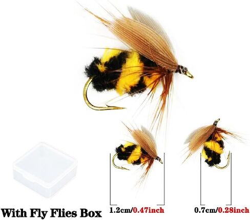ZZWIF Fly Fishing Lures Bee Flies Fishing Kit Dry Flies Kit Insect Lures Hooks High Simulation Bass Salmon Trout Floating/Sinking 12 Pcs in Kuwait