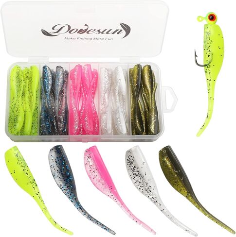 Dovesun Crappie Lures Kit, Fishing Soft Plastic Lures Crappie Walleye Trout Bass Fishing Baits Fishing Grubs -Worms- Minnow-Paddle Tail Swimbaits 60 | 75 | 100Pcs with Tackle Box in Saudi Arabia