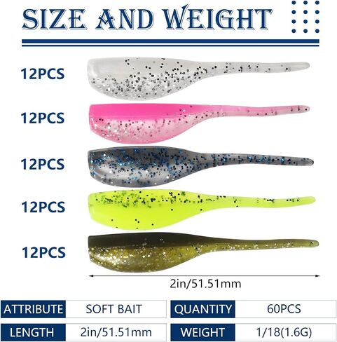 Dovesun Crappie Lures Kit, Fishing Soft Plastic Lures Crappie Walleye Trout Bass Fishing Baits Fishing Grubs -Worms- Minnow-Paddle Tail Swimbaits 60 | 75 | 100Pcs with Tackle Box in Saudi Arabia