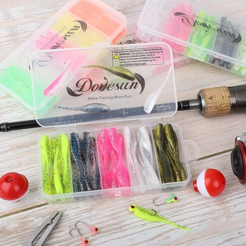Dovesun Crappie Lures Kit, Fishing Soft Plastic Lures Crappie Walleye Trout Bass Fishing Baits Fishing Grubs -Worms- Minnow-Paddle Tail Swimbaits 60 | 75 | 100Pcs with Tackle Box in Saudi Arabia
