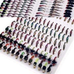 OutdoorFishing Fly Fishing Flies Kit Fly Assortment Trout Bass Fishing with Fly Box, 33/48/72/100/114/148pcs with Dry/Wet Flies, Nymphs, Streamers, Popper in Saudi Arabia