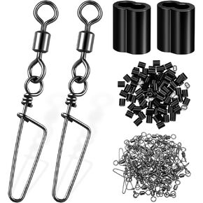 Decoy Crimp Swivel Snap Set, Decoy Line Cord Crimps for Duck Decoys Goose Decoys and Snap Swivels Ball Bearing Fishing Swivels for Duck Hunting Decoy Trap