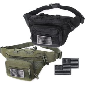 Tactical Fanny Pack, Military Waist Bag Hip Belt Bumbag Utility Bags for Outdoor Hiking Climbing Fishing with U.S Patch (Black) in Kuwait