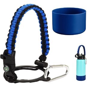 Paracord Handle and Silicone Sleeve Boot Compatible with Hydro Flask Wide Mouth Water Bottle (Black Border Rainbow/Black, 32oz-40oz)