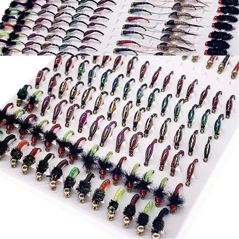 OutdoorFishing Fly Fishing Flies Kit Fly Assortment Trout Bass Fishing with Fly Box, 33/48/72/100/114/148pcs with Dry/Wet Flies, Nymphs, Streamers, Popper in Saudi Arabia