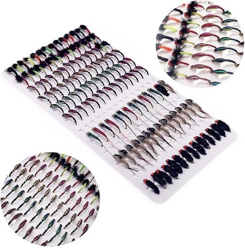 OutdoorFishing Fly Fishing Flies Kit Fly Assortment Trout Bass Fishing with Fly Box, 33/48/72/100/114/148pcs with Dry/Wet Flies, Nymphs, Streamers, Popper in Saudi Arabia