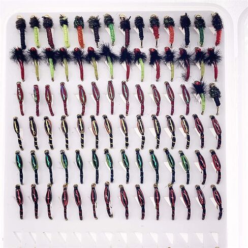 OutdoorFishing Fly Fishing Flies Kit Fly Assortment Trout Bass Fishing with Fly Box, 33/48/72/100/114/148pcs with Dry/Wet Flies, Nymphs, Streamers, Popper in Saudi Arabia