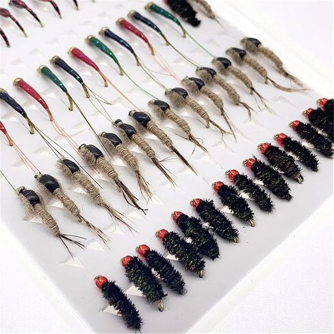 OutdoorFishing Fly Fishing Flies Kit Fly Assortment Trout Bass Fishing with Fly Box, 33/48/72/100/114/148pcs with Dry/Wet Flies, Nymphs, Streamers, Popper in Saudi Arabia