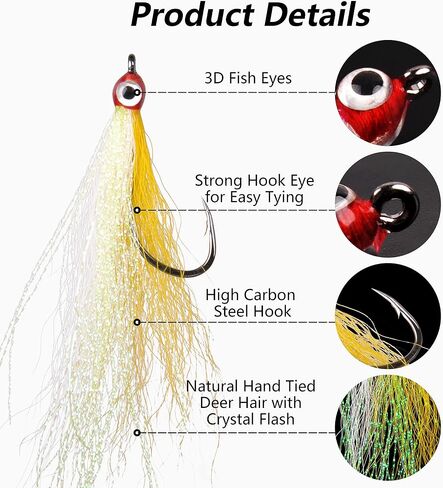 Clouser Minnow Fishing Flies, 10pcs Saltwater Fly Fishing Lures Hand Tied Clouser Minnow Fly Streamer Hooks for Bass Striper Flounder Saltwater Freshwater in Kuwait