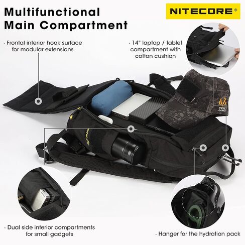 Nitecore BP18 حقيبة الظهر التكتيكية للسفر Daypack حقيبة رخوة تناسب أجهزة الكمبيوتر المحمولة مقاس 14 بوصة in Saudi Arabia