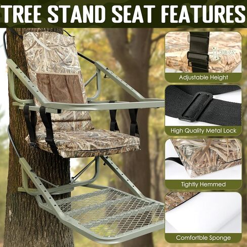 Aolamegs ملحقات مقعد شجرة الصيد - وسادة مقعد حامل شجرة صيد مقاومة للماء، مقعد بديل مموه للشجرة، مقعد حامل سلم صيد سميك قابل للإزالة للرجال in Kuwait
