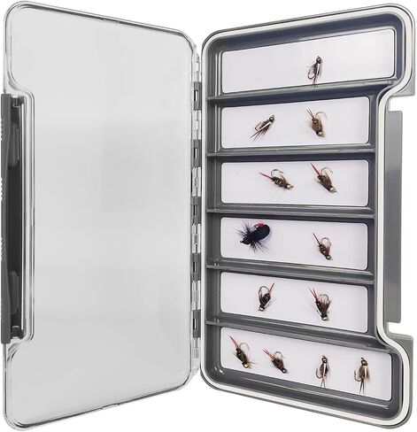 Waterproof Fly Fishing Box Slim Fishing Storage Fishing Tackle Case Multi Magnetic Compartments Tackle Box 7.36"X4.02"X0.63" (187X102X16mm)(Grey-12C) in Saudi Arabia