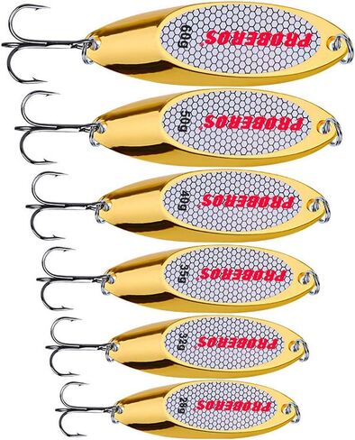PROBEROS Fishing Lures Spoons - Metal Casting Fishing Spoon - Bass Hard Lure Blade Fish Baits Set Gold Silver in Kuwait