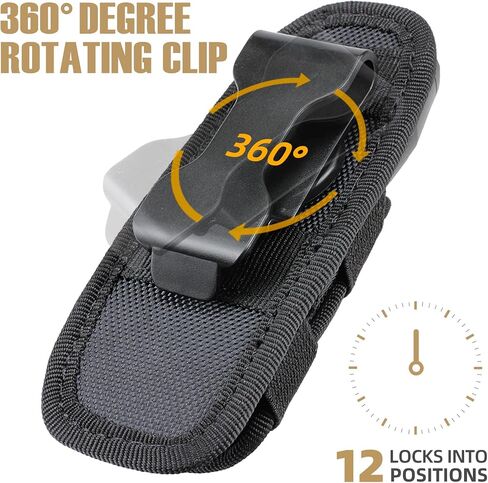 LIVANS Tactical Flashlight Pouch Holster, Rotatable Flashlight Holder Belt Clip Tactical Torch Carry Case with 360 Degree Carabiner Reel Clip in Saudi Arabia