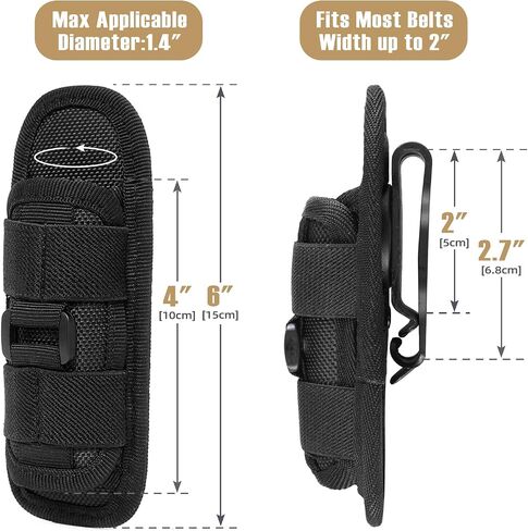 LIVANS Tactical Flashlight Pouch Holster, Rotatable Flashlight Holder Belt Clip Tactical Torch Carry Case with 360 Degree Carabiner Reel Clip in Saudi Arabia