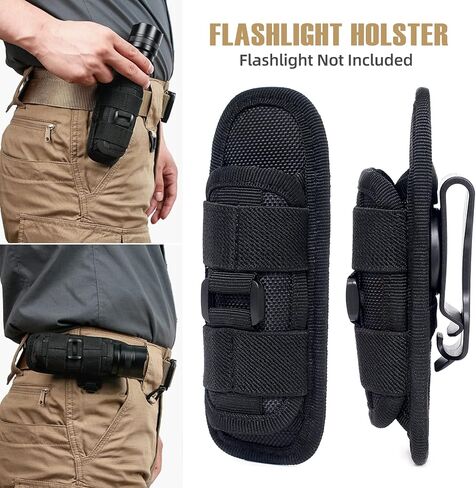 LIVANS Tactical Flashlight Pouch Holster, Rotatable Flashlight Holder Belt Clip Tactical Torch Carry Case with 360 Degree Carabiner Reel Clip in Saudi Arabia