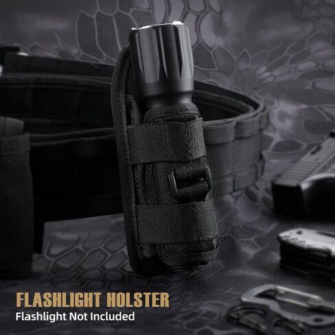LIVANS Tactical Flashlight Pouch Holster, Rotatable Flashlight Holder Belt Clip Tactical Torch Carry Case with 360 Degree Carabiner Reel Clip in Saudi Arabia
