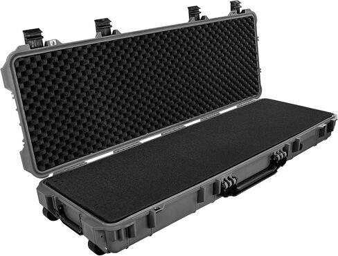 Eylar 44 Inch Protective Roller Rifle Hard Case with Foam, Waterproof & Crushproof, Two Rifles Or Multiple Guns, Pressure Valve with Lockable Fittings Gray in Saudi Arabia