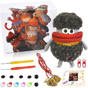 Beegofly Crochet Kits, Crochet Monsters Kit for Experienced Adults and Kids,with Step-by-Step Video Tutorials,Airpods Storage Bag,Handmade Gift,Original Sausage Mouth Monster Egg Bags (Blue)
