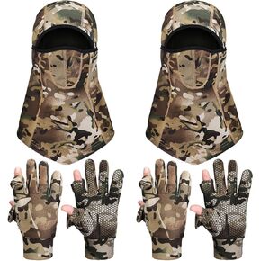 Blulu 2 أزواج قفازات الصيد المموهة للرجال 2 قطعة غطاء وجه مموه كامل قفازات خفيفة الوزن قناع بالاكلافا قناع تكتيكي مضاد للانزلاق قفاز الصيد للمشي لمسافات طويلة في الهواء الطلق وركوب الدراجات وأنشطة التزلج in Kuwait