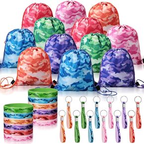 CHENGU 36 Pcs Tie Dye Camouflage Party Kit Camo Drawstring Bag Bulk Camouflage Military Rubber Keychain Silicone Camo Bracelet for Adult Kid Travel Paintball Camping Birthday Party Supplies (Tie Dye)