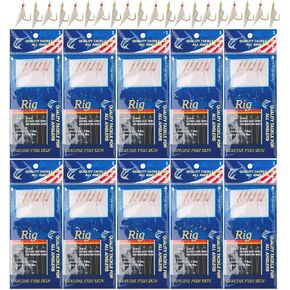 Fishing Bait Rigs Saltwater, 10Packs Surf Fishing Rigs with Fish Skin Feather Fishing Hooks Swivels Glow Beads Rigs Sea Bass Rigs Fishing Bait Lures