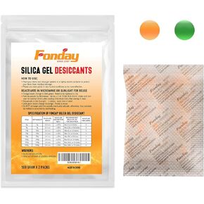 20Gram [15 Packets] Fonday Rechargeable Silica Gel Desiccant Packets Food Grade Fast Reactivate Desiccant Bags Moisture Indicating Orange to Green