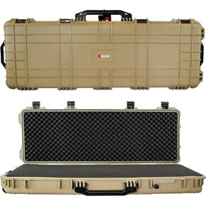 Eylar 38" Inch Protective Roller Rifle Hard Case with Foam, Waterproof & Crushproof, Two Rifles Or Multiple Guns, Pressure Valve with Lockable Fittings Tan in Saudi Arabia