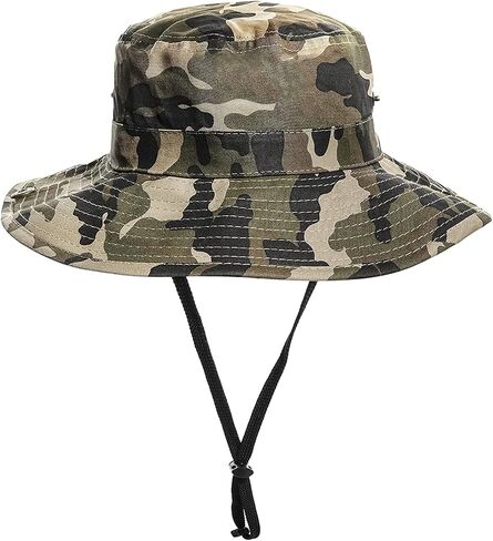 Boys Camo Sun-Bucket-Hat-Kids-Fishing-Hat-Boonie-Cap-Safari 2-14Yrs in Kuwait