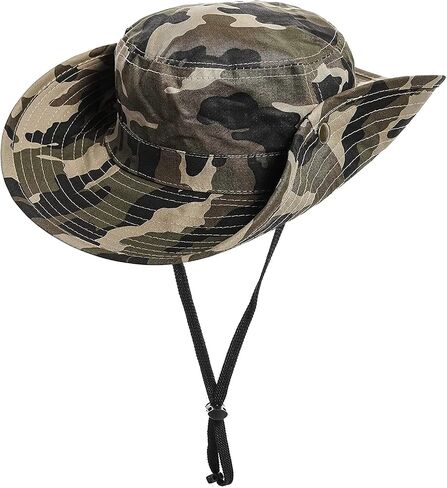 Boys Camo Sun-Bucket-Hat-Kids-Fishing-Hat-Boonie-Cap-Safari 2-14Yrs in Kuwait