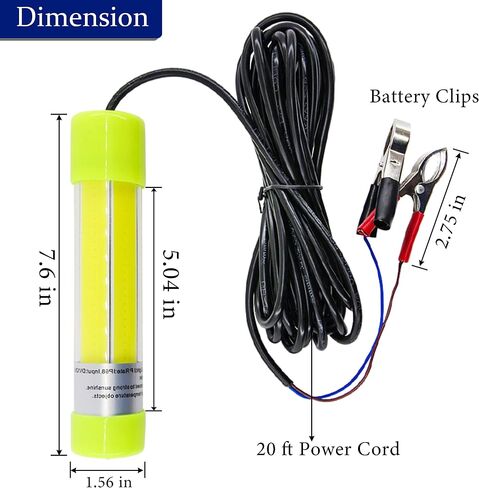 AGOOL Underwater Fishing Light 20W 16000 Lumens Green Fishing Light 12V 20ft Cord LED Submersible Fishing Bait Finder Deep Drop Night Fishing Light for Shrimp, Prawns, Squid Fish in Saudi Arabia