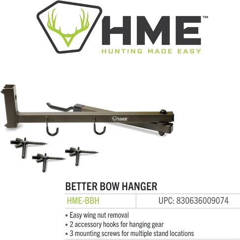 HME High-Quality Easy-to-Attach Secure Better Tree Stand Bow Hanger - Includes Two Accessory Hooks and Three Mounting Screws in Saudi Arabia
