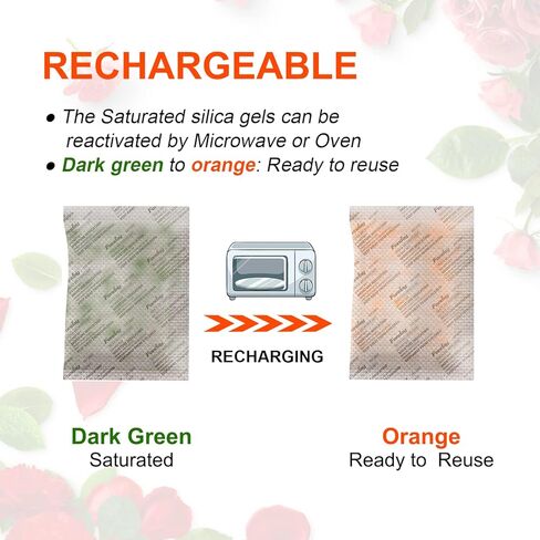 20 جرام [15 عبوة] عبوات مجففة من جل السيليكا القابلة لإعادة الشحن من فونداي، أكياس مجففة سريعة إعادة التنشيط من الدرجة الغذائية، رطوبة تشير إلى اللون البرتقالي إلى الأخضر in Kuwait