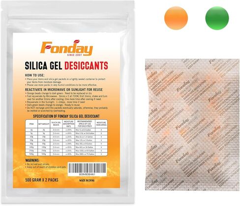 20 جرام [15 عبوة] عبوات مجففة من جل السيليكا القابلة لإعادة الشحن من فونداي، أكياس مجففة سريعة إعادة التنشيط من الدرجة الغذائية، رطوبة تشير إلى اللون البرتقالي إلى الأخضر in Kuwait