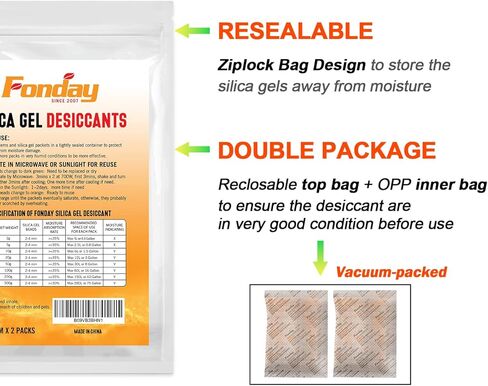 20 جرام [15 عبوة] عبوات مجففة من جل السيليكا القابلة لإعادة الشحن من فونداي، أكياس مجففة سريعة إعادة التنشيط من الدرجة الغذائية، رطوبة تشير إلى اللون البرتقالي إلى الأخضر in Kuwait